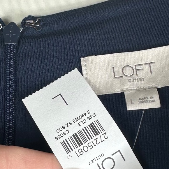 New LOFT Ann Taylor Sz Large 12 14 Dress Navy Blue Tie Front Nautical Coastal - Picture 3 of 4